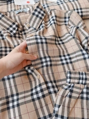 SET KẺ NÂU TAY KHUY MIX SHORT NỮ SẴN