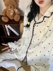 SET DÀI PIJAMA GẤU VIỀN LEN NỮ THU ĐÔNG SẴN