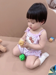 SET 3 BỘ ÁO 2 DÂY HELLO KITTY TÍM KẺ HỒNG BE BÉ GÁI SẴN(XẢ 85k)