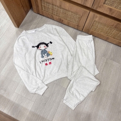 SET BỘ DÀI CÔ GÁI LUCKY TIME XÁM NỮ THU ĐÔNG