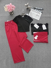 SET QUẦN KAKI ĐỎ & ÁO DÍP CROPTOP NỮ SẴN (SALE 160k)