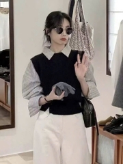 ÁO LEN PHỐI SƠ MI 5 MÀU NỮ THU ĐÔNG