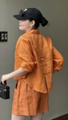 SET BỘ ORANGE NƠ SAU XẮN TAY QUẦN SHORT LỠ NỮ SẴN(XẢ 155k)