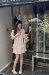 VÁY HỒNG CỔ SƠ MI THÊU NGỰA NỮ SẴN (XẢ 95k)