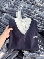 SET BỘ ÁO SƠ MI KÈM GHILE CV XANH THAN NỮ SẴN(sale 140k)