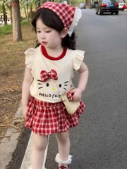 SET MÈO NƠ KẺ CV ÁO KHĂN KÈM TÚI BÉ GÁI (LOẠI ĐẮT KÈM TÚI NƠ)