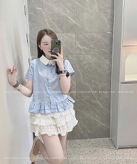 ÁO GU XANH PLEUM DÁNG XOÈ XẾP BÈO NỮ SẴN