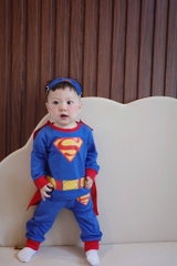 SET BỘ DÀI COTTON SUPER MAN XANH KÈM MẶT NẠ ÁO CHOÀNG BÉ TRAI