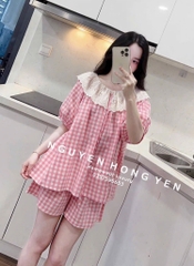 BỘ NGỦ VIỀN REN CỔ SEN HỒNG NỮ (xả 75k)
