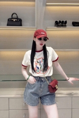 SET ĐỒ SHORT BÒ PHỐI VIỀN ĐỎ HOẠ TIẾT NỮ