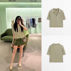 ÁO LEN NỮ XANH CỘC TAY CỔ POLO THU ĐÔNG