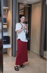 SET CHÂN VÁY ĐỎ ÁO PHÔNG  TRẮNG NỮ