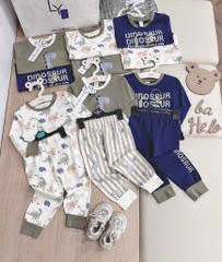 SET 3 BỘ DÀI TAY KHỦNG LONG TONE BE RÊU XANH THAN BÉ TRAI