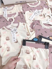 SET 2 BỘ DÀI COTTON GẤU NƠ MÀU HỒNG TÍM - BE BÉ GÁI