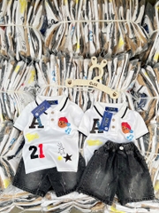 SÉT ÁO POLO GẤU WHO.AU QUẦN SHORT JEAN KHÓI BÉ TRAI NEW( xả 79k)