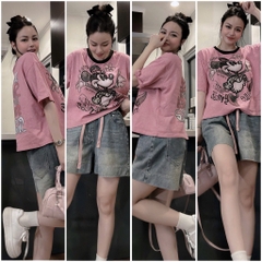 SET ÁO PHÔNG HỒNG LOANG MICKEY QUẦN JEAN NỮ