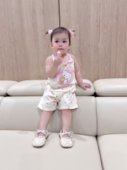 SET 2 BỘ COTTON 2 DÂY CỔ BÈO KITTY TONE BE HỒNG BÉ GÁI(XẢ 79k)