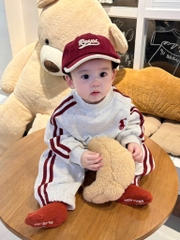 SET BỘ DÀI NỈ NGỰA XÁM KẺ ĐỎ MẸ VÀ BÉ