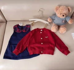 SET DÀI VÁY DẠ KÈM ÁO LEN CARDIGAN ĐỎ BÉ GÁI SẴN