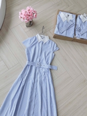 VÁY KẺ PHỐI CỔ ĐAI EO NỮ