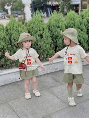 SET 3 MÓN ÁO VIỆT NAM ĐỘC LẬP KÈM MŨ XANH BÉ TRAI BÉ GÁI