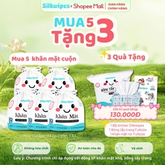 Combo 05 bịch khăn mặt cuộn 220g, 01 bịch khăn mặt rút 60 miếng, 01 bịch bông tẩy trang 100 miếng C5 + BTT1+ R1