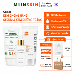 Combo 3 sản phẩm dưỡng trắng Miinskin (Kem chống nắng + kem dưỡng trắng + serum)