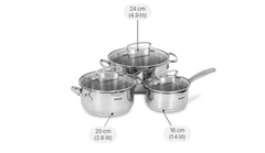 Bộ 3 nồi Tefal Duetto Plus (Quánh 16cm - 1.4L, Nồi 20cm - 2.8L, Nồi 24cm - 4.9L)
