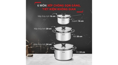 Bộ 3 nồi inox Tefal Optispace cao cấp (16cm, 20cm, 24cm) G7376S44