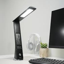 Đèn bàn cảm ứng thông minh LED, dùng pin sạc, model U11, màu giả da đen, hàng mới 100%
