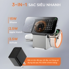 Trạm sạc không dây xoay tự động 3 trong 1 - CubeTrick X