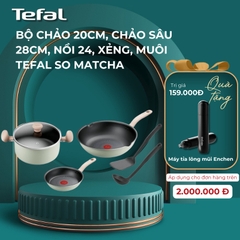 Bộ 5 món nồi chảo Tefal So matcha 20cm, chảo sâu 28cm, nồi 24, xẻng, muôi | B/H Chính Hãng 2 năm