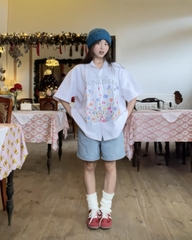 Áo Sơ mi Boxy Flower Bloom Graphic chất Oxford