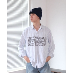 MONAT BLUE Áo sơ mi Graphic Lorem chất Oxford kẻ sọc unisex
