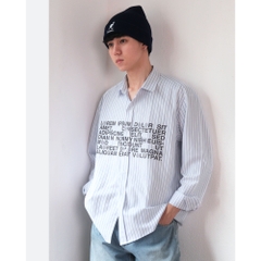 MONAT BLUE Áo sơ mi Graphic Lorem chất Oxford kẻ sọc unisex