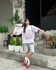 Áo Sơ mi Boxy Flower Bloom Graphic chất Oxford