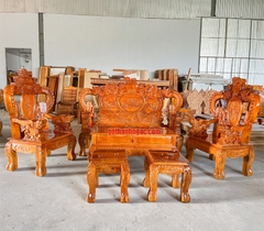 Bộ ghế salon nghê tay khuỳnh 6 món gỗ tràm
