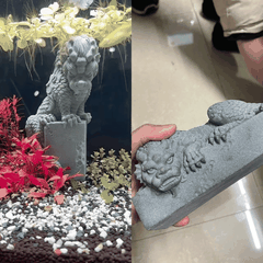 Tượng Song Long Tọa Thạch - Thạch Xanh Bàn Long Ngoạ Long Trang Trí Bể Cá, Bàn Làm Việc, Tiểu Cảnh, Tượng Lân Sư