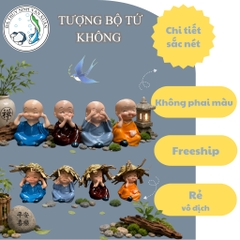 Bộ Tượng Chú Tiểu Tứ Không - Trang Trí Hồ Cá, Tiểu Cảnh, Bàn Làm Việc, Xe Hơi