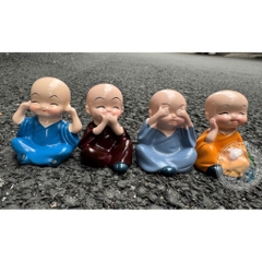 Bộ Tượng Chú Tiểu Tứ Không - Trang Trí Hồ Cá, Tiểu Cảnh, Bàn Làm Việc, Xe Hơi
