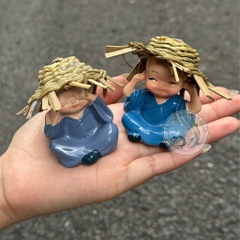 Bộ Tượng Chú Tiểu Tứ Không - Trang Trí Hồ Cá, Tiểu Cảnh, Bàn Làm Việc, Xe Hơi