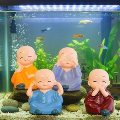 Bộ Tượng Chú Tiểu Tứ Không - Trang Trí Hồ Cá, Tiểu Cảnh, Bàn Làm Việc, Xe Hơi