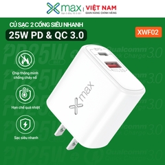 Sạc 2 Cổng Siêu Nhanh 25W PD25W+QC3.0 XMAX XWF02