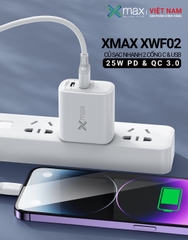 Sạc 2 Cổng Siêu Nhanh 25W PD25W+QC3.0 XMAX XWF02