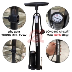 Bơm Tay Ống Đen Có Bình Có Đồng Hồ RIDE BIKE