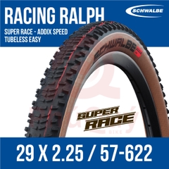Vỏ SCHWALBE 29x2.25 RACING RALPH GẤP TUBELESS HÔNG NÂU