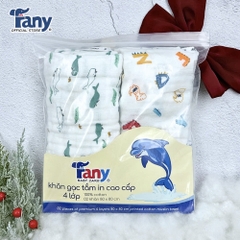 FANY - SET 2 KHĂN GẠC/KHĂN TẮM IN CAO CẤP 4 LỚP 80 X 80 CM