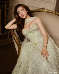 Twilight Corset Pleated Lace Dress - Avocado