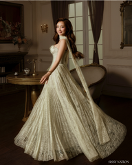 Twilight Corset Pleated Lace Dress - Avocado