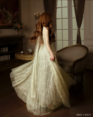 Twilight Corset Pleated Lace Dress - Avocado